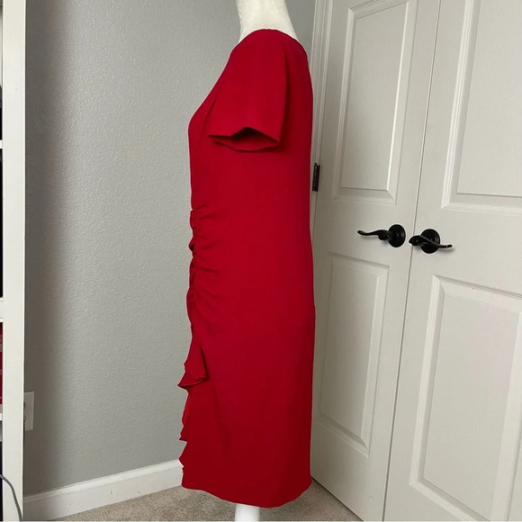 Moschino Cheap & Chic Red Ruched Sheath Dress With Ruffle Size 6 - Picture 3 of 7